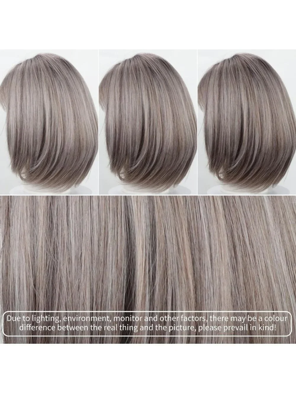 Women's Grey 12 Inch Mid Length Heat Synthetic Straight Layered Bob Wigs